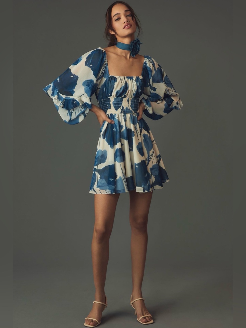 Hutch Flounce Blue and White Floral Square-Neck Romper from Anthropologie